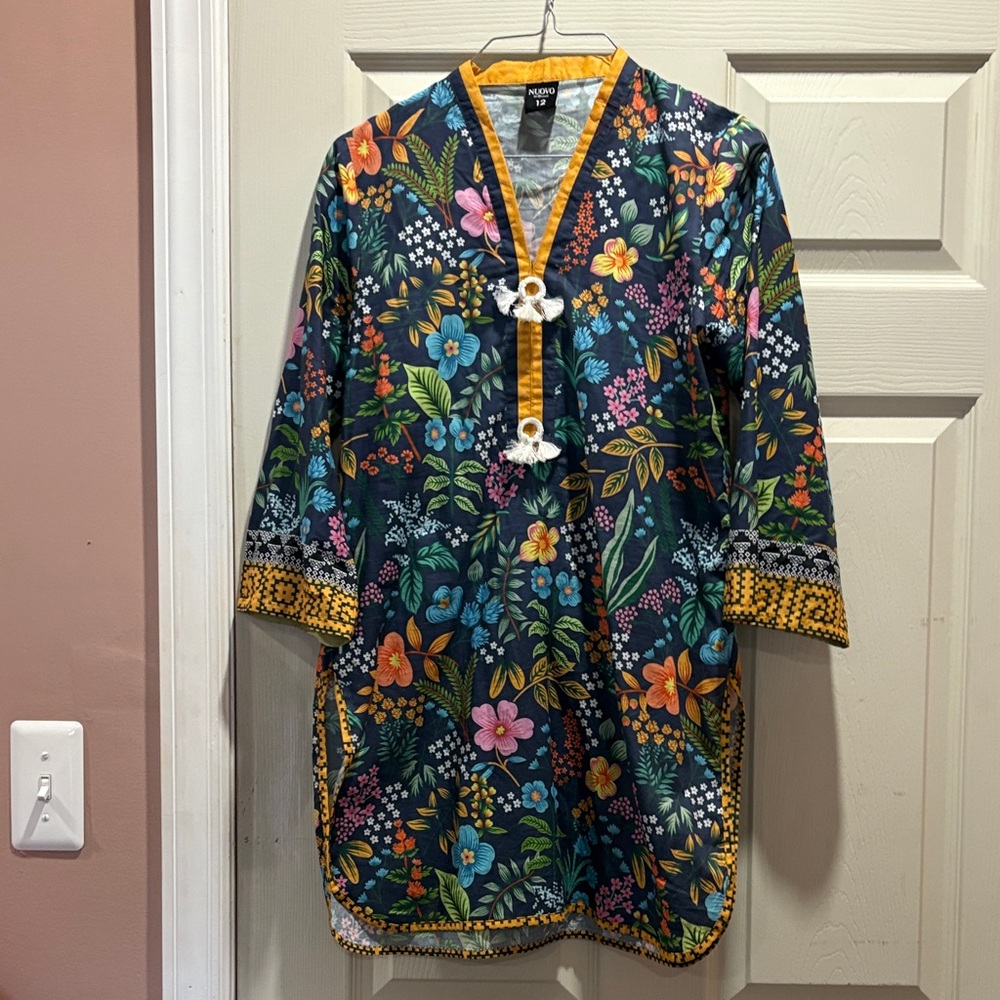 OVO Multicolor Floral Top with Yellow Trim